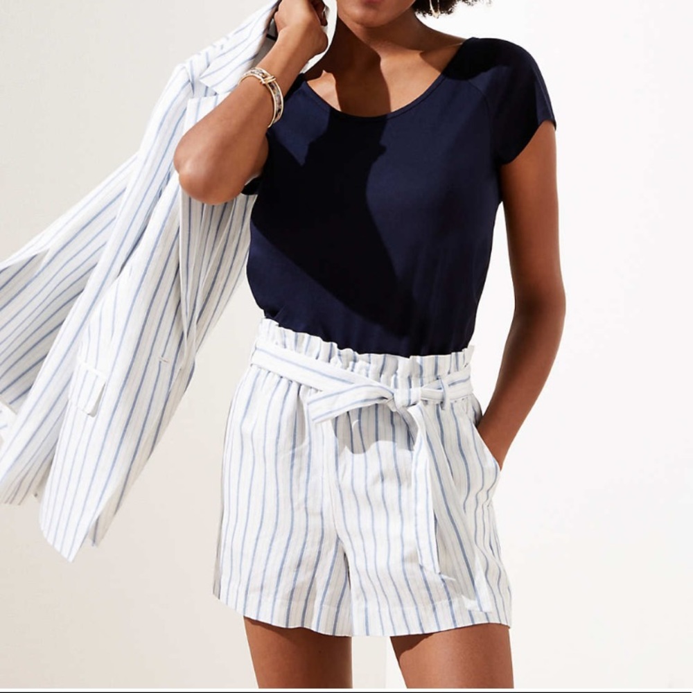 Striped Linen Blend Tie Waist Shorts